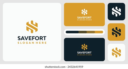 Vector logo design illustration of a fort shape and the letter S in the middle in a classic, luxurious, simple, clean and abstract style.