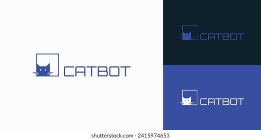 Vector logo design illustration of futuristic modern cat robot technology.