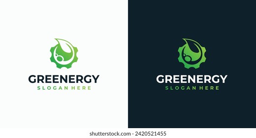 Vector logo design illustration of a gear shape and a plant growing inside it.