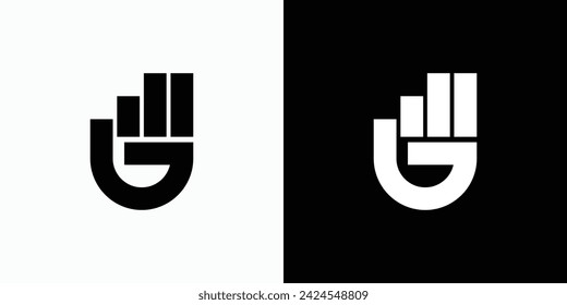 Vector logo design illustration of a hand showing a two-finger gesture and the letter G initial.