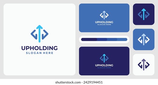Ilustración de diseño de logotipo vectorial de una mano sosteniendo o agarrando una flecha de crecimiento en un estilo moderno y geométrico.