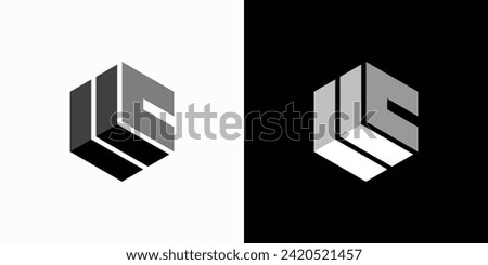 Vector logo design illustration of a hexagonal cube shape with the initials L L C with a three-dimensional effect. [[stock_photo]] © 