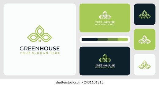 Vector logo design illustration of house roof shape with abstract leaf lines.
