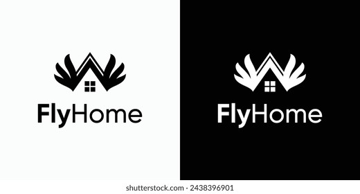 Vector logo design illustration of a house and wings shape in a modern, simple, clean and abstract style.
