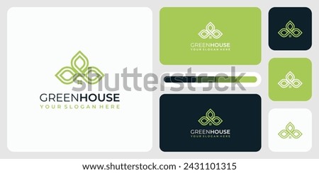 Vector logo design illustration of house roof shape with abstract leaf lines.