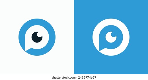 Vector logo design illustration of letter P circle as lens shape.