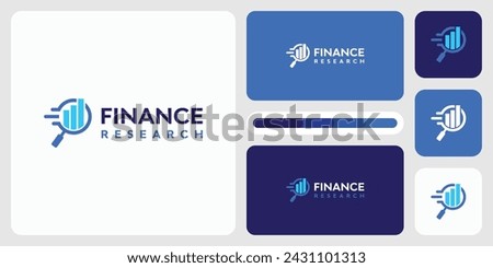 Vector logo design illustration of magnifying glass shape and growth graph with movement effect.