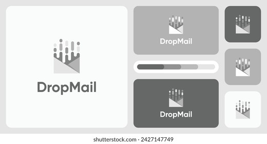 Vector logo design illustration of message envelope shape with raindrop effect.