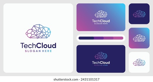 Vector logo design illustration of modern technology connection cloud geometric polygonal line shape.