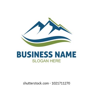vector logo design illustration of mountain lake adventure explore trip, tourism, outdoor gear, climbing,