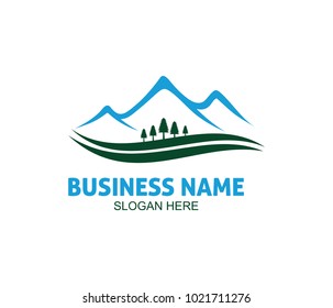 vector logo design illustration of mountain lake adventure explore trip, tourism, outdoor gear, climbing,