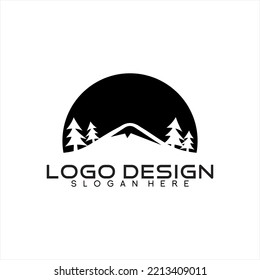 Diseño del logo vectorial ilustración vectorial de montañas y abetos.