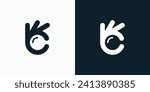 Vector logo design illustration of OK hand gesture with hidden magnifying glass shape