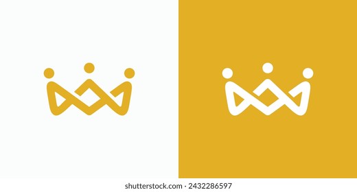 Vector logo design illustration of people holding hands forming an abstract crown.