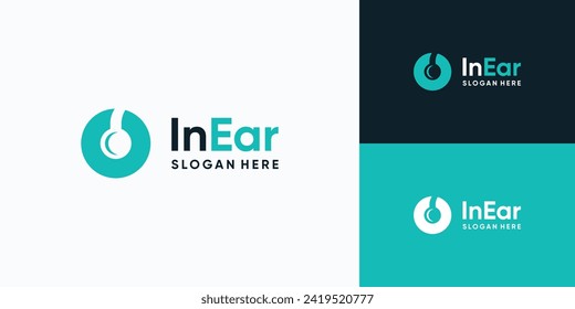 Ilustración de diseño del logotipo vectorial de la forma de un auricular que se une a la forma de un registro de vinilo.