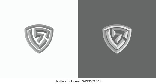 Ilustración de diseño del logotipo vectorial de una forma de escudo con las iniciales de las letras L S o L R con un efecto tridimensional.