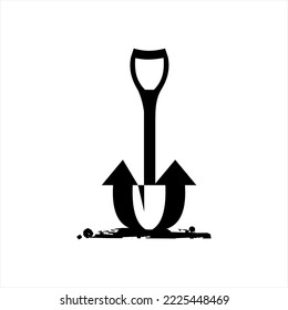 Vector logo design illustration of a shovel with two up arrows. Unique design logo
