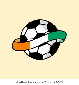 Ilustración de un balón de Vector envuelto en una cinta con los colores de la bandera de Costa de Marfil, que simboliza el deporte y el orgullo nacional.