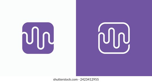 Vector logo design illustration of sound wave line shape in curved box.