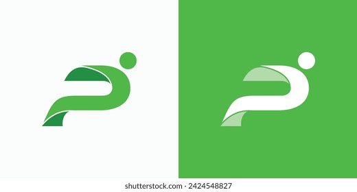 Ilustración del diseño del logotipo del vector de una persona que acelera formando una letra abstracta P.