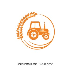 vector logo design illustration of tractor farm, crop land, soil farm, back yard, natural, agriculture business