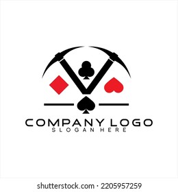 Vector logo design illustration of two axes with poker card symbol. Unique logo.