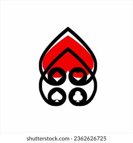 Vector logo design illustration of two hearts in line art style with poker card symbols.