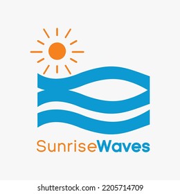 Vector logo design illustration of waves and sun.