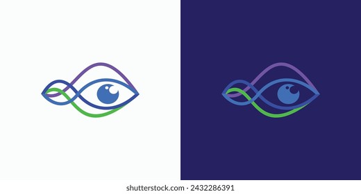 Vektor-Logo-Design-Illustration von wellenförmigen Linien, die ein buntes abstraktes Auge bilden.