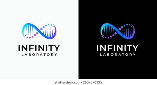 Vector logo design of the infinite DNA symbol with a modern, simple, clean and abstract style. Icon for business, research, science and personal branding.