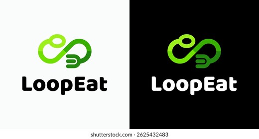 Vector logo design of infinite spoon and fork shape with modern, simple, clean and abstract style. Icon for business, food and drink, cooking and personal branding.