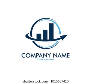vector logo design info graphic with line bar chart of financial or stock exchange, increase profit, business management company