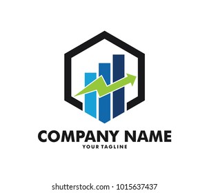 vector logo design info graphic with line bar chart of financial or stock exchange, increase profit, business management company
