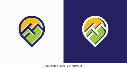 Vector logo design of initial F in the shape of a mountain in a location pin line with a modern, simple, clean and abstract style.