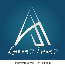 vector logo design The initial letter "A" is colored silver on an elegant bright blue background for business brands
