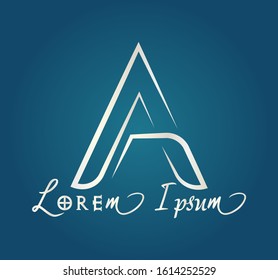 vector logo design The initial letter "A" is colored silver on an elegant bright blue background for business brands
