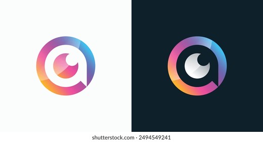 Vector logo design of initial letter a in lens shape full color with modern, simple, clean and abstract style.