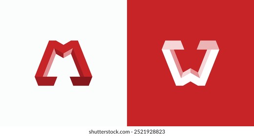 Diseño de logotipo de Vector de las letras iniciales M y W con perspectiva tridimensional en estilo moderno, simple, limpio y abstracto. Icono para negocios, construcción, redes sociales y marca personal.