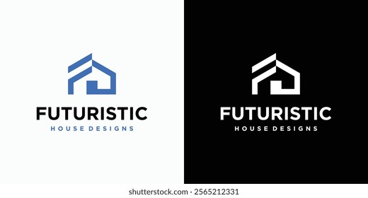 Vector logo design of initial letters F and D in the shape of a house with a modern, simple, clean and abstract style. Icon for business, architect, construction and personal branding.