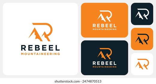 Vector logo design of the initial R and a geometric mountain shape in a modern, simple, clean and abstract style.