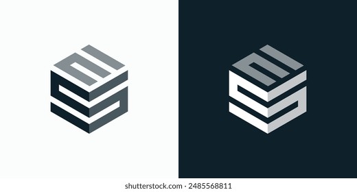 Vector logo design of initials E, S in geometric hexagon cube shape with modern, simple, clean and abstract style.