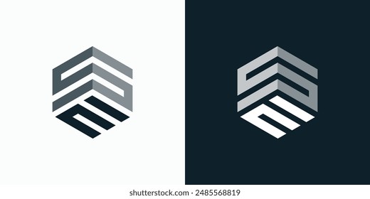 Vector logo design of initials E, S in geometric hexagon cube shape with modern, simple, clean and abstract style.