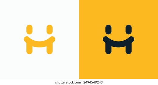 Diseño de logotipo de Vector de las iniciales H sonriente y dos personas de la mano en un estilo moderno, simple, limpio y abstracto.