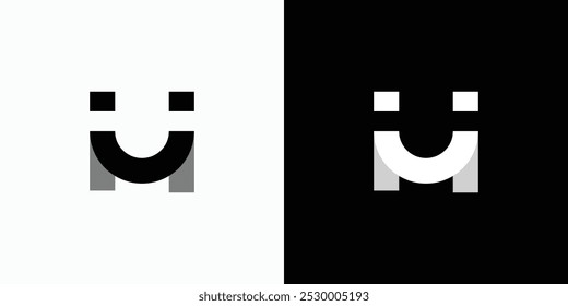 Design de logotipo vetorial das iniciais H sorrindo e duas pessoas de mãos dadas em um estilo moderno, simples, limpo e abstrato.