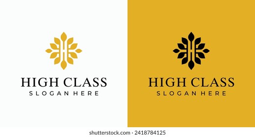 Vector logo design for the initials of the letter H with luxurious leaf accents around it.