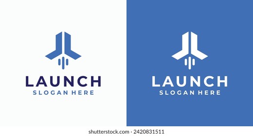 Diseño del logotipo vectorial para la letra L de las iniciales en forma de lanzamiento de cohetes.