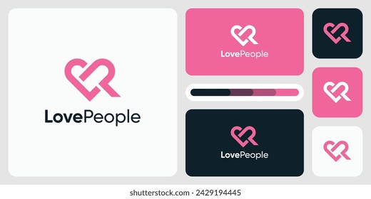 Vector logo design of initials letter L P with pink heart shape.