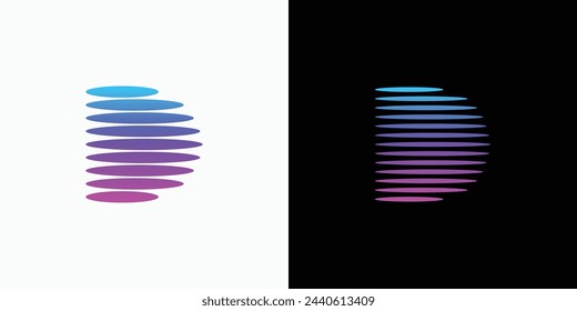 Diseño de logotipo vectorial para las iniciales de la letra D con un acento de espectro de ondas en un estilo moderno, simple, limpio y abstracto.