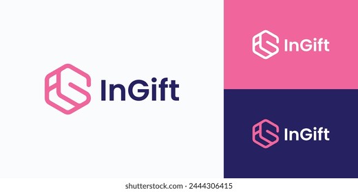 Vector logo design for the initials letter i G in the shape of a hexagonal gift box with a modern, simple, clean and abstract style.