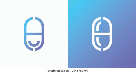 Vector logo design for the initials letter H in the shape of a pill capsule in a modern, simple, clean and abstract style.